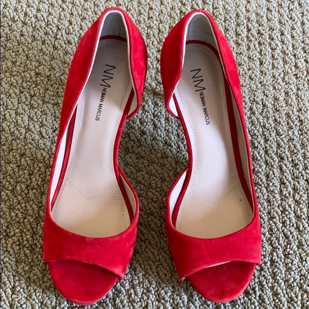 Neiman Marcus Quenna Scalloped Suede Pumps